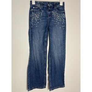 Thereabouts Girls High Rise Extra Wide Leg Rhinestone Jeans Blue Denim Size 10‎